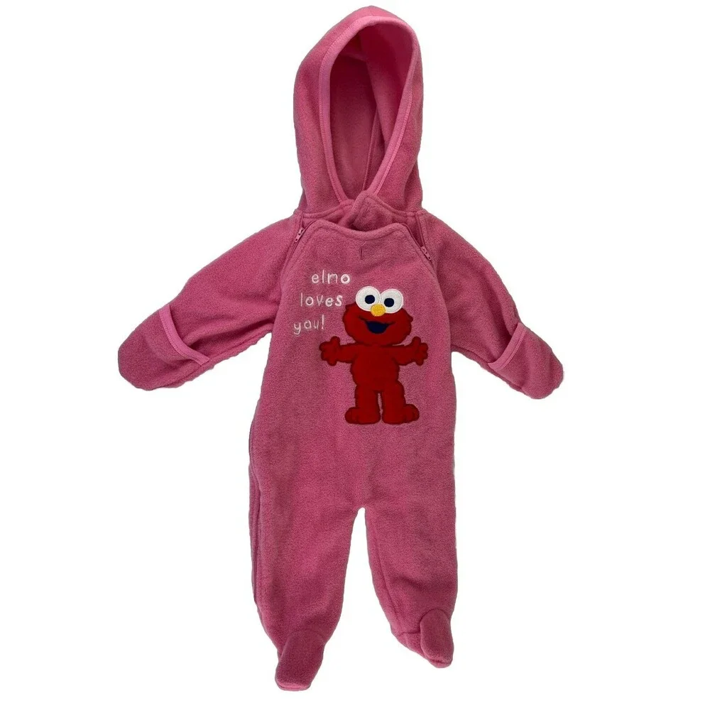 Vintage Sesame Beginnings Size 3/6 M Fleece Hooded Romper Elmo Loved You Kids